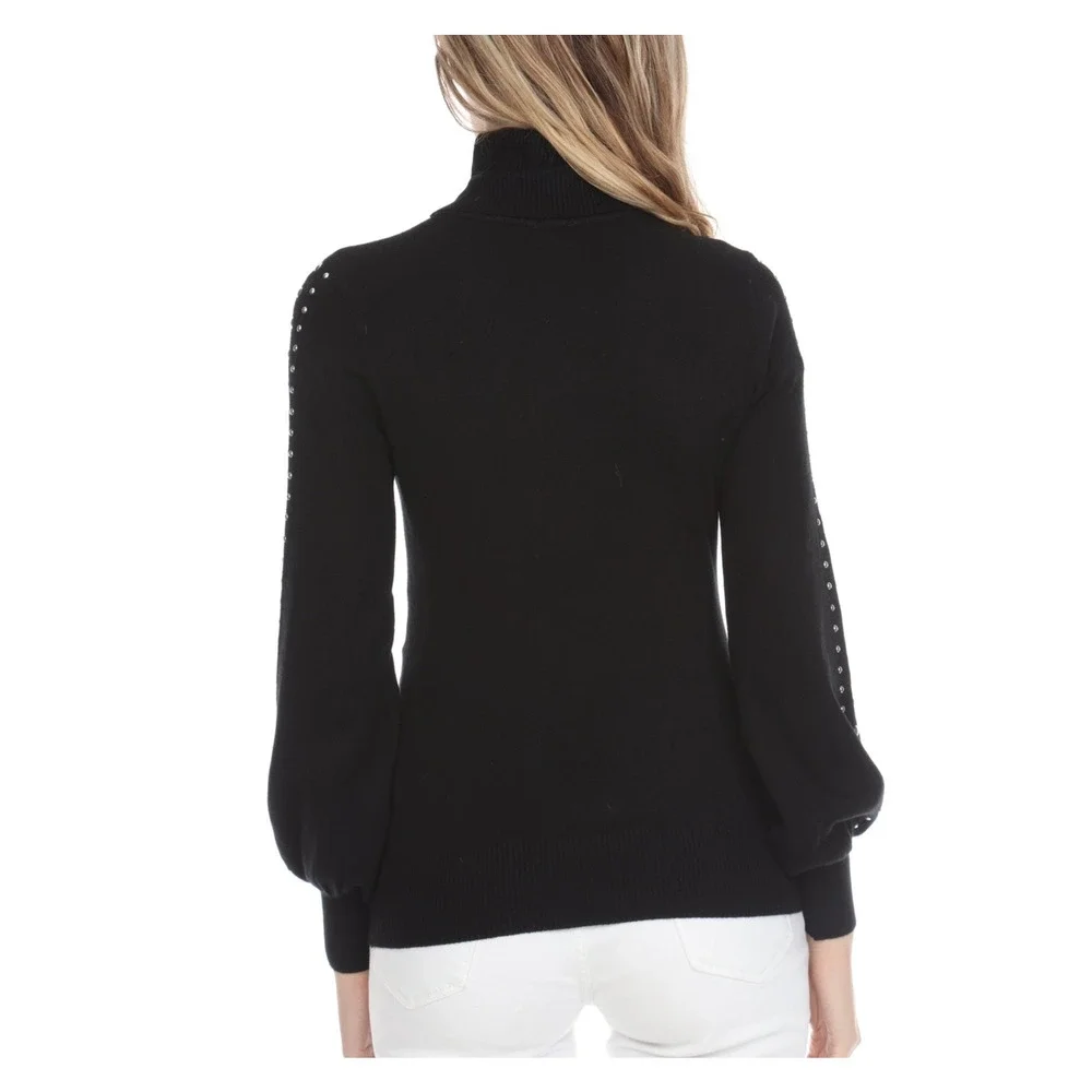 Women's Black Mock Neck Sweater Top Size L Studded Cutout Rain+Rose NWT